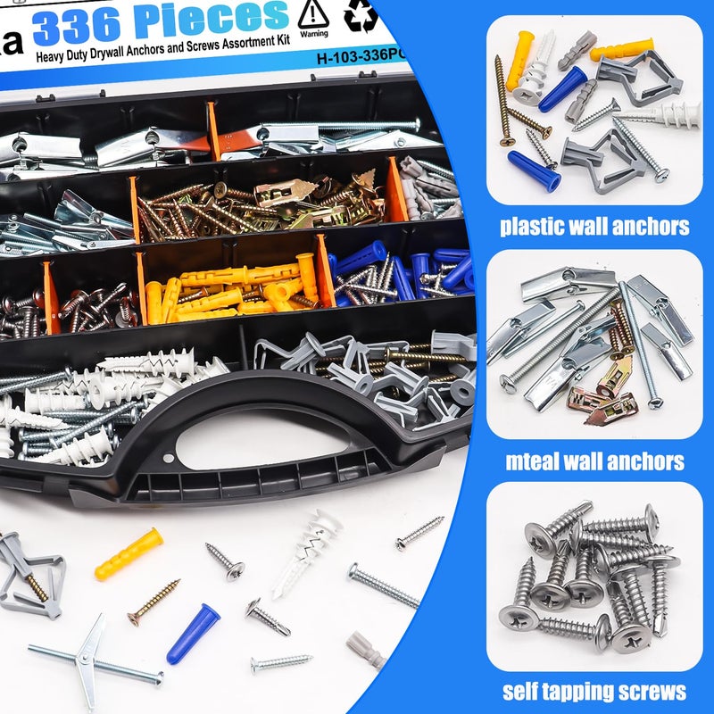 Bemaka 336Pcs Toggle Bolts Heavy Duty Drywall Anchors and Screws Assortment Kit, 11 Sizes Metal & Plastic Wall Anchors Kit with Screw, Wall Hanging Kit for Art Decor Shelves Picture Mirror Curtain - Image 4